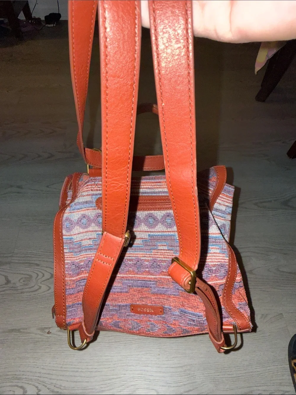 Woven Pattern Orange Multi Backpack with Faux Leather Trim